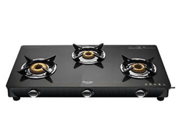 Preethi Cook Top 3 Burner VALENTINO Carbon Black – Best 3 Burner Gas Stove with Glass Top Cook Hob